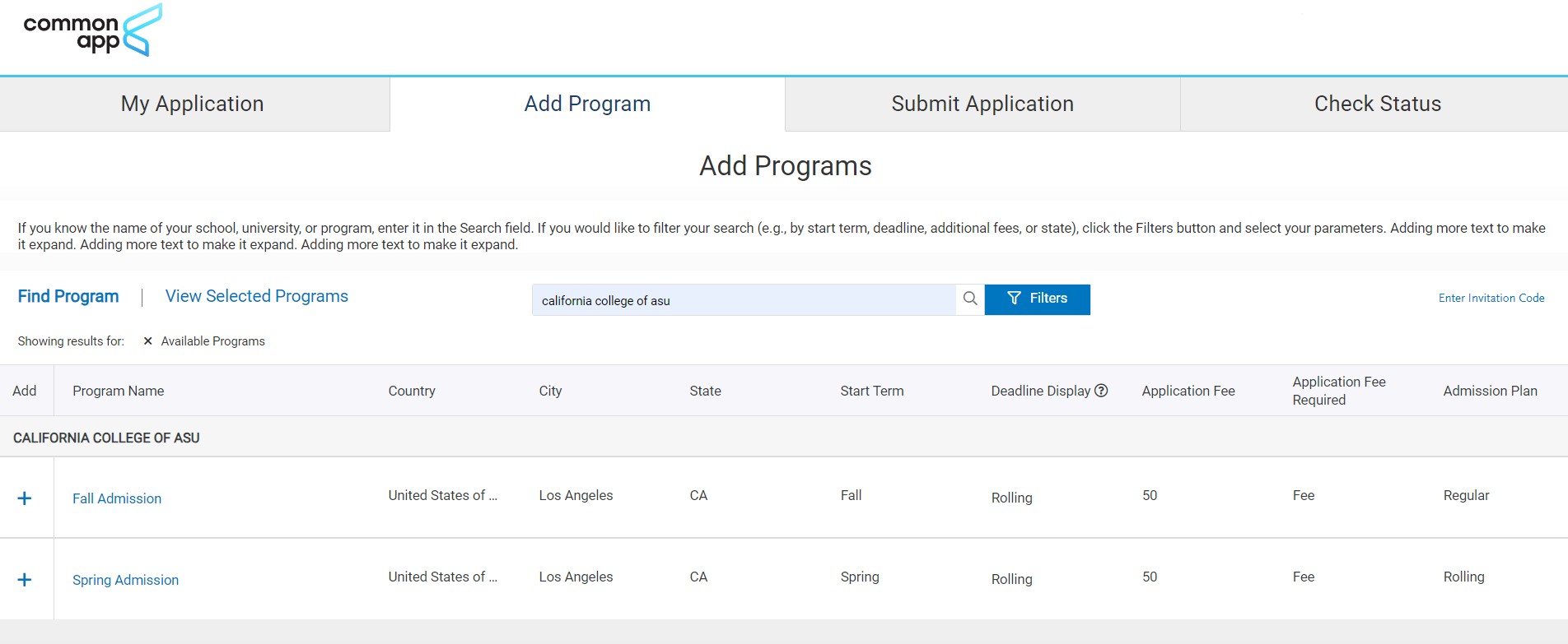 Add programs to the common app