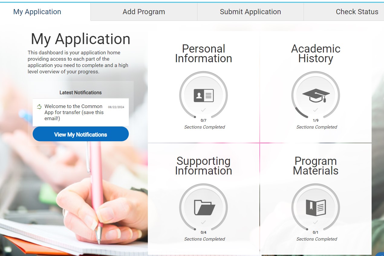 Provide required info in the common app